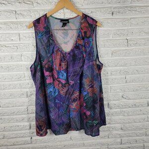 Lane Bryant Womens Top 28 Plus Tank Purple Floral 1/4 Zip Semi Sheer FLO14E